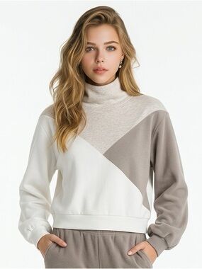 ABERCROMBIE & FITCH | Neutral Colorblock Turtleneck Sweatshirt Women’s Size S